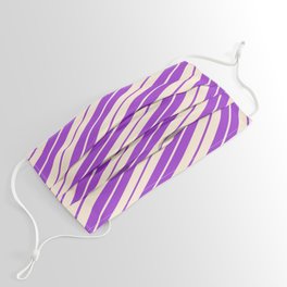 [ Thumbnail: Beige and Dark Orchid Colored Stripes Pattern Face Mask ]