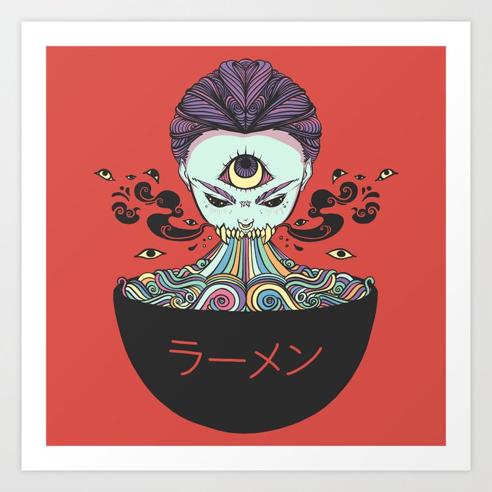 Rainbow Ramen Noodles Anime Monster Girl Art Print By