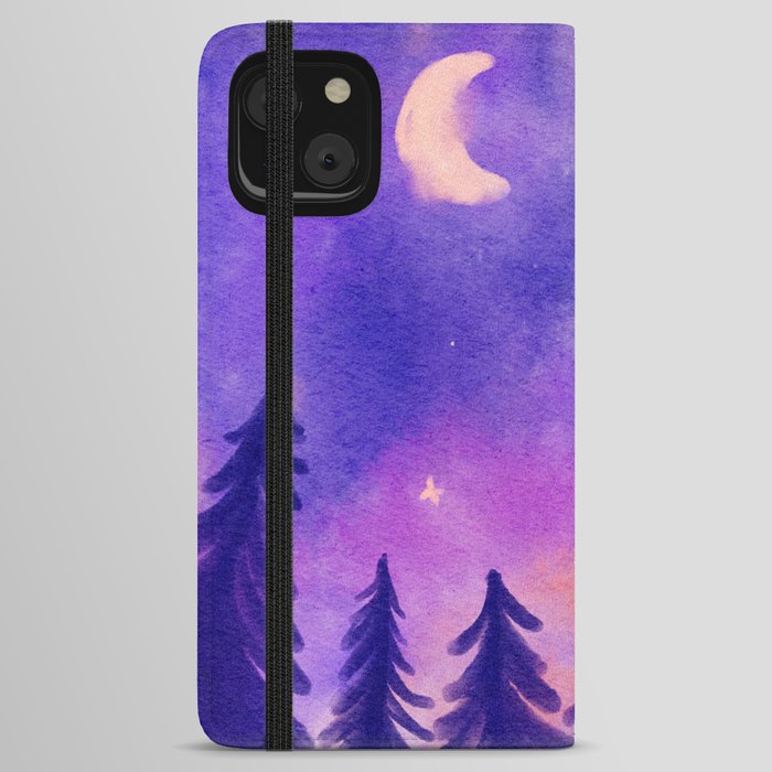 Blue Fantasy Starry Night in the Woods iPhone Wallet Case