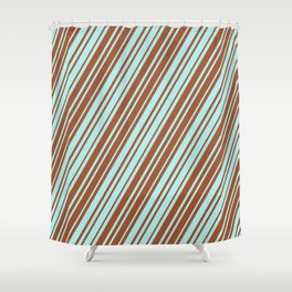 [ Thumbnail: Sienna and Turquoise Colored Lines Pattern Shower Curtain ]