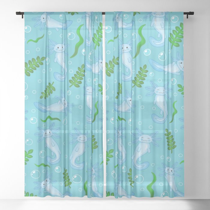 Blue Axolotl pattern Sheer Curtain