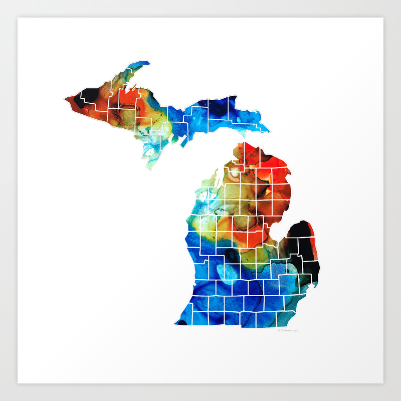 Michigan State Map Counties By Sharon Cummings Art Print By Sharoncummings Society6