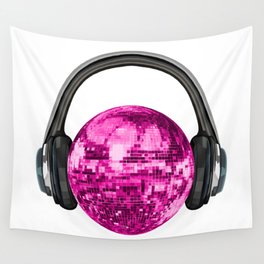 Pink Disco Ball with Headphones Wall Tapestry