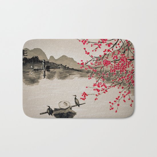 Japan Crane Fishing Bath Mat