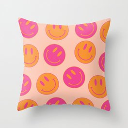Large Pink and Orange Groovy Smiley Face Pattern - Retro Aesthetic  Throw Pillow