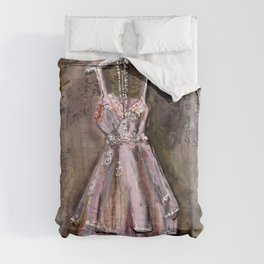 Vintage Pink Dress with Pearls Mixed Media Comforter