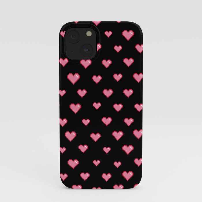 Pixel Heart Pattern on Black Background iPhone Case