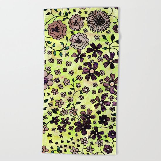 Brown Small Flowers Beach Towel