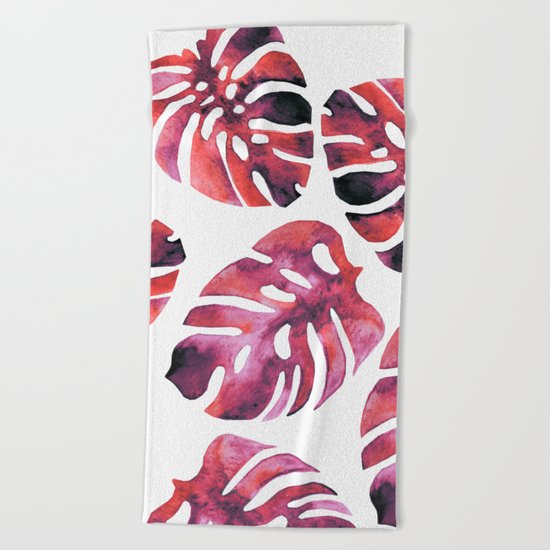 Monstera Red Beach Towel