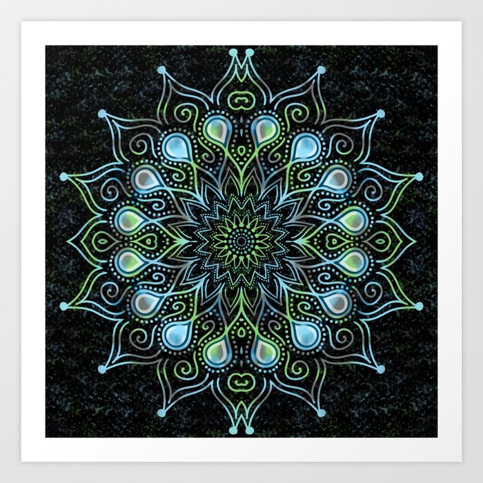 Inspiring Green and Blue Diamond Mandala Art Print