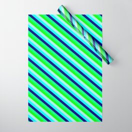 [ Thumbnail: Eyecatching Aqua, Blue, Green, Lime, and Turquoise Colored Striped/Lined Pattern Wrapping Paper ]