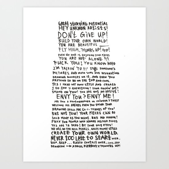 DRUNKEN PAUL PIERROT'S LETTER TO THE GREAT ARTISTS AND BAD ARTISTS. Art Print