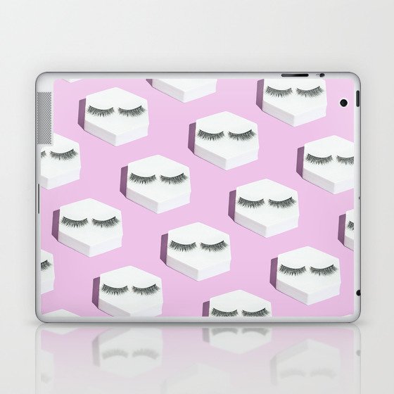 Trendy pink make-up pattern with eye lashes Laptop & iPad Skin
