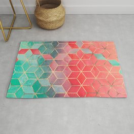 Rose And Turquoise Cubes Rug