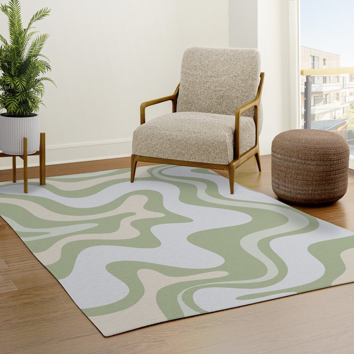 Liquid Swirl Contemporary Abstract, Dark Brown And Lime Green Rug