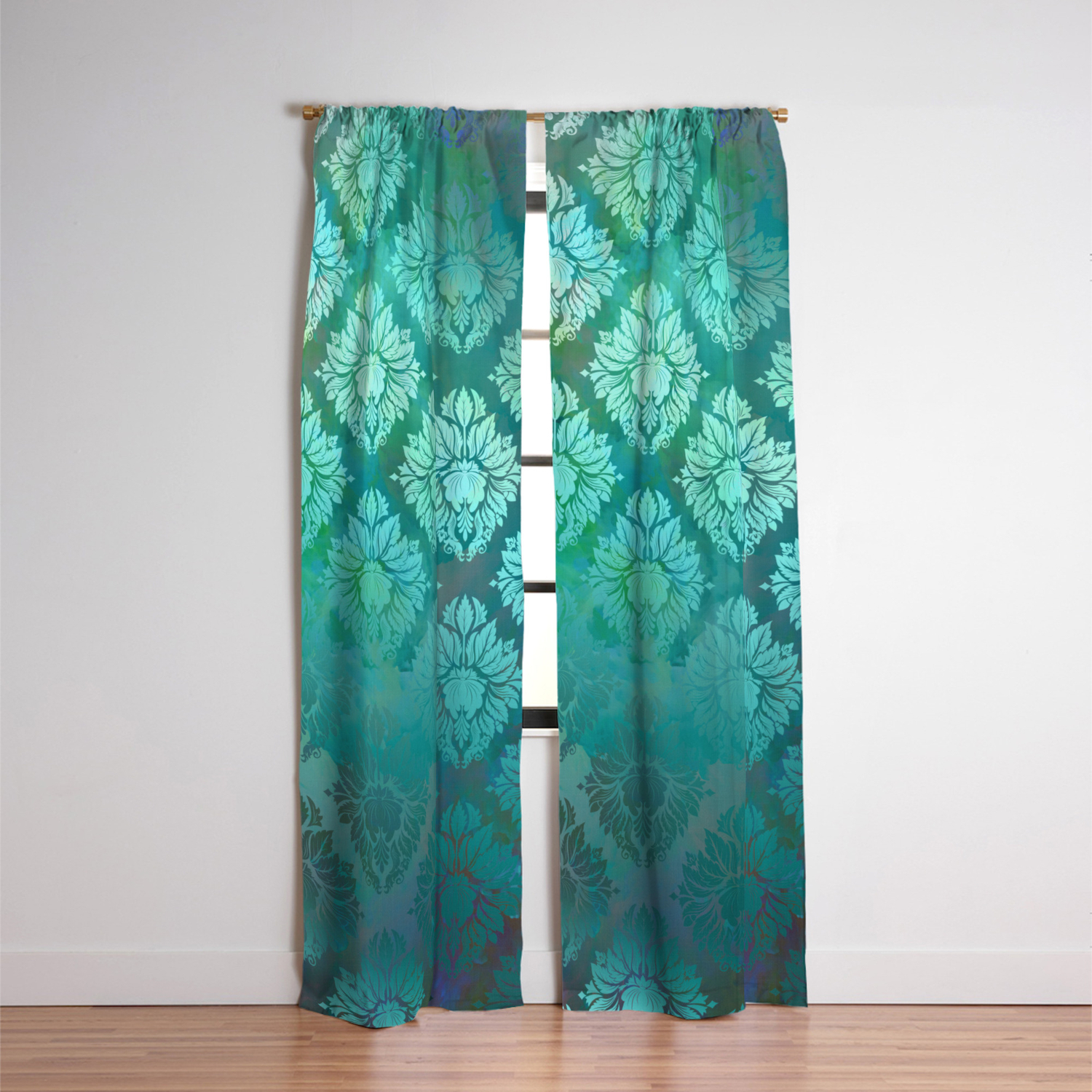 Turquoise Ocean Damask Pattern Blackout Curtain By Marcanton