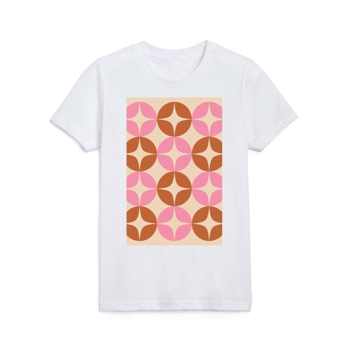 Mid Century Mod Pattern in Pink and Rust Kids T Shirt