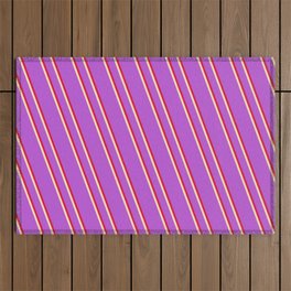 [ Thumbnail: Orchid, Crimson, and Beige Colored Lined/Striped Pattern Outdoor Rug ]