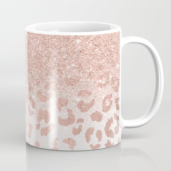 White hand painted leopard pattern on faux rose gold glitter by Audrey  Chenal - Audrey Chenal