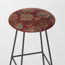 Antique Chintz Floral Design on Red  Bar Stool