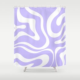 Retro Modern Liquid Swirl Abstract Pattern in Light Purple and White Shower Curtain