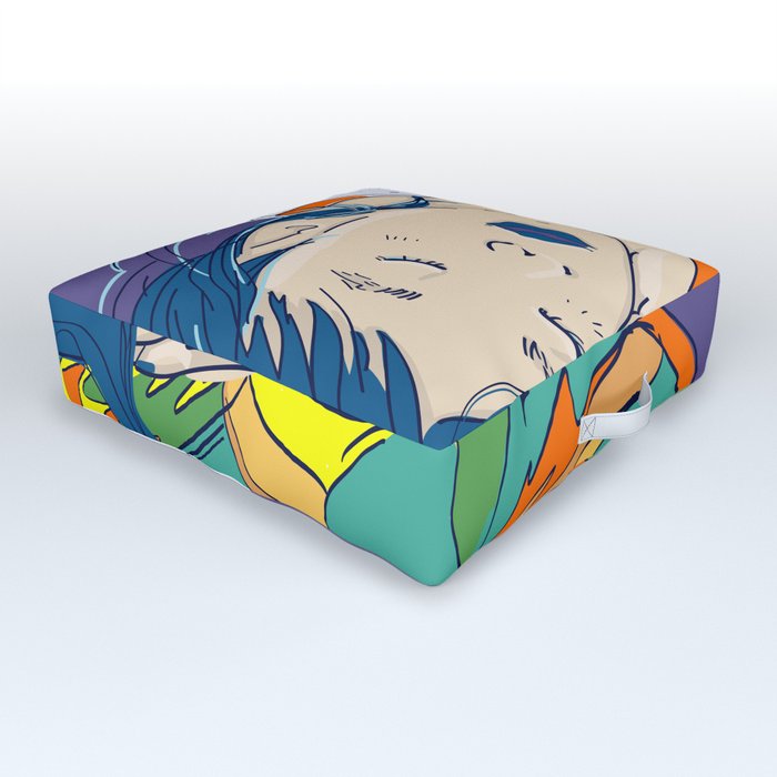 Cute Sleeping Asian Girl Outdoor Floor Cushion By Starcevaad