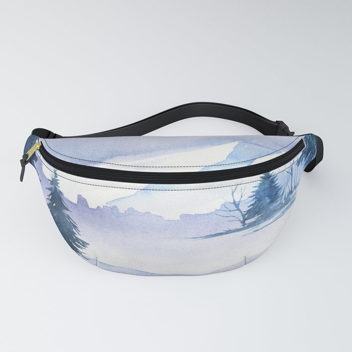 Hand-drawn Winter Watercolor Mountains and Trees illustration Fanny Pack