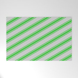 [ Thumbnail: Light Grey and Lime Green Colored Stripes Pattern Welcome Mat ]