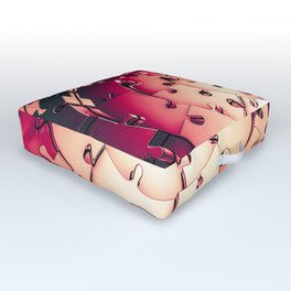 Metal Puzzle RETRO RED / 3D render of metallic circular puzzle pieces Outdoor Floor Cushion
