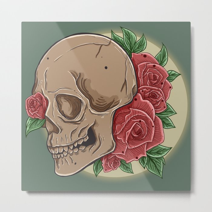 Skull_and_Roses Metal Print
