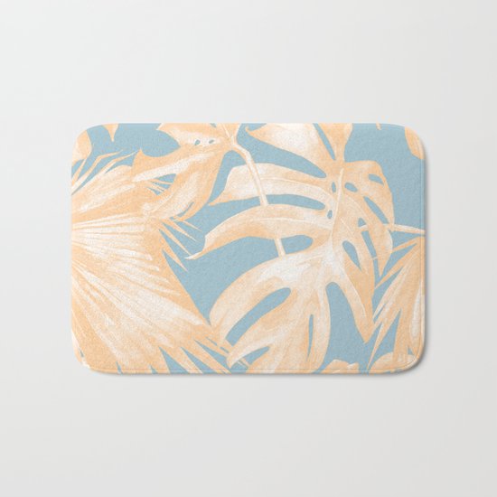 Tropical Leaves Citrus on Ocean Blue Bath Mat