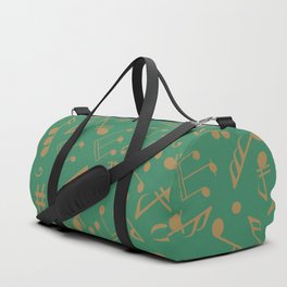 Gold Musical Notation Pattern on Christmas Green Duffle Bag