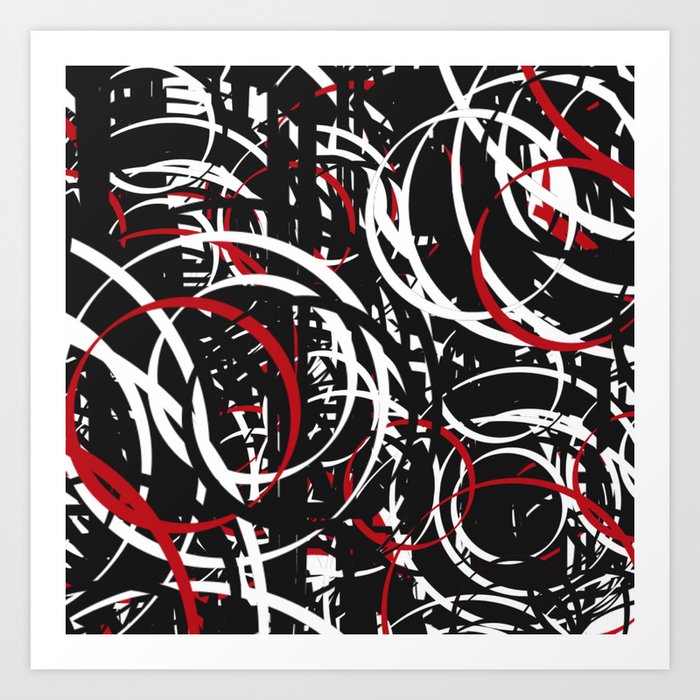 Black Red And White Bold Circle Design Abstract Art Print By