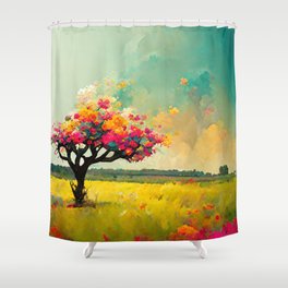 Tree with Colorful Flowers Shower Curtain