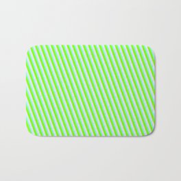 [ Thumbnail: Aquamarine, Chartreuse, and Lavender Colored Stripes Pattern Bath Mat ]