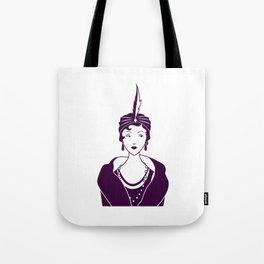 Black White Picture Of Lady 40s Feathers Tote Bag