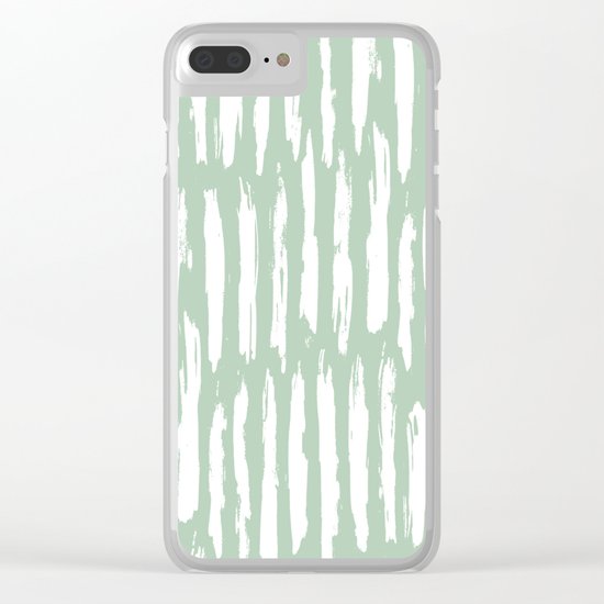 Vertical Dash Stripes White on Pastel Cactus Green Clear iPhone Case