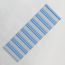 [ Thumbnail: Blue & Light Gray Colored Lines/Stripes Pattern Yoga Mat ]