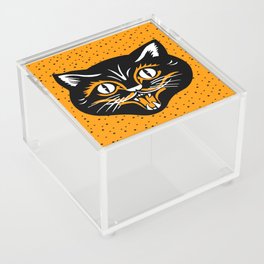 Vintage Type Halloween Black Cat Face Stars Orange Acrylic Box