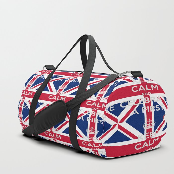 Keep Calm And Celebrate A First Text On The Union Jack Duffle Bag