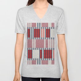 Bold minimalist retro stripes // midnight blue neon red and dry rose geometric grid  V Neck T Shirt