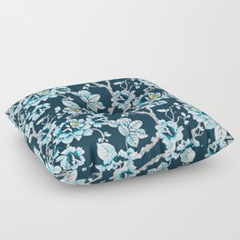 Spring Flowers Pattern Blue on Deep Blue Floor Pillow