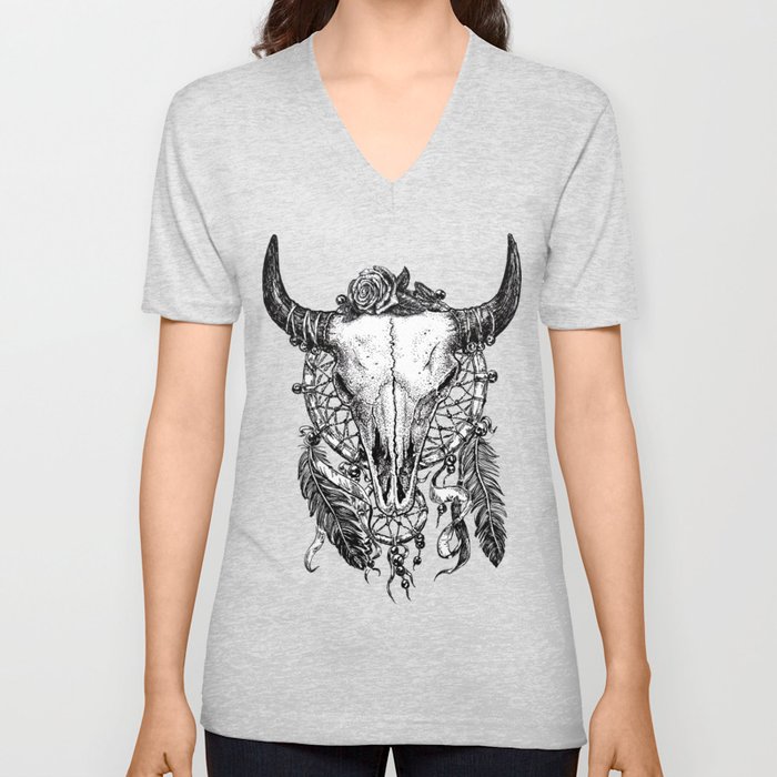 Skull & Rose V Neck T Shirt