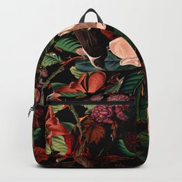 FLORAL AND BIRDS XIV Backpack | Vintage, Pattern, Black, Botanical, Curated, Tropical, Garden, Leaves, Oldschool, Birds 