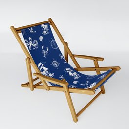 Blue And White Silhouettes Of Vintage Nautical Pattern Sling Chair
