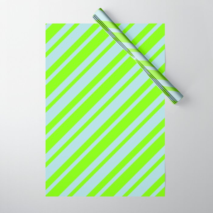 Powder Blue & Chartreuse Colored Lined/Striped Pattern Wrapping Paper