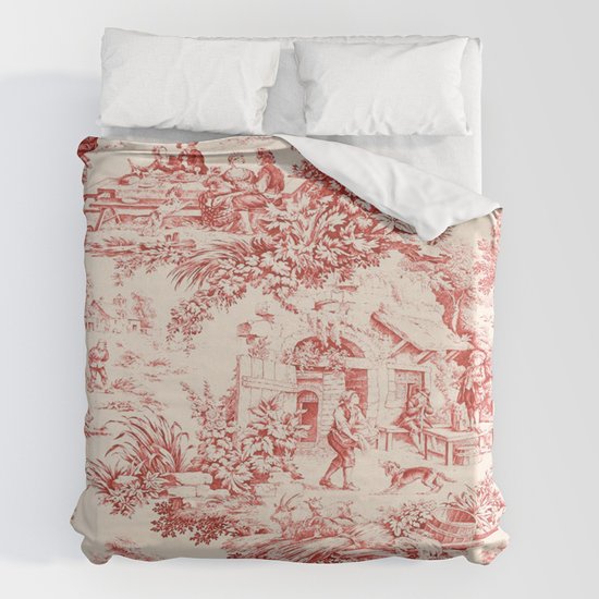 Red French Toile Duvet Cover By The, Red Toile Duvet Cover