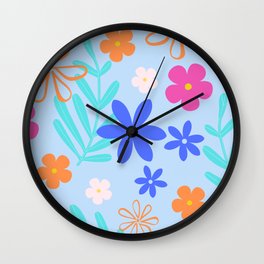 Pretty Colorful Floral Pattern - Light Blue Wall Clock