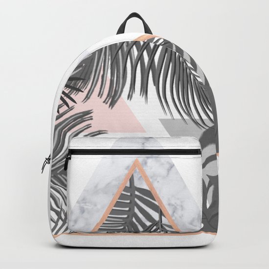 Tropical Marble Blush Pink Gray Copper Backpack