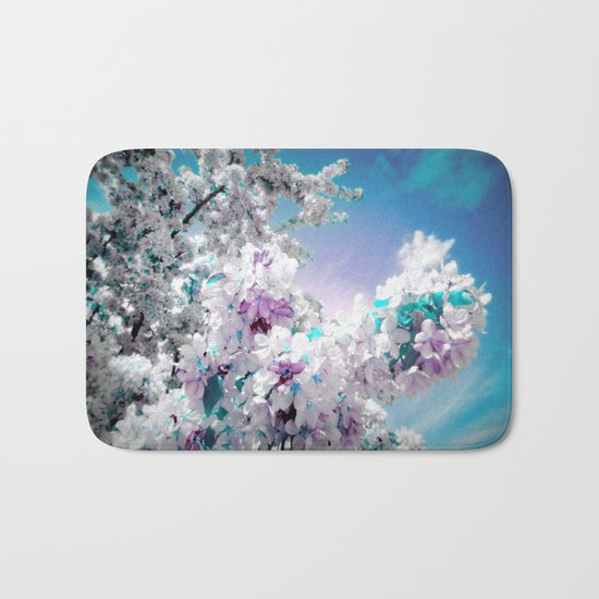 Flowers Lavender Turquoise Aqua Blue Bath Mat